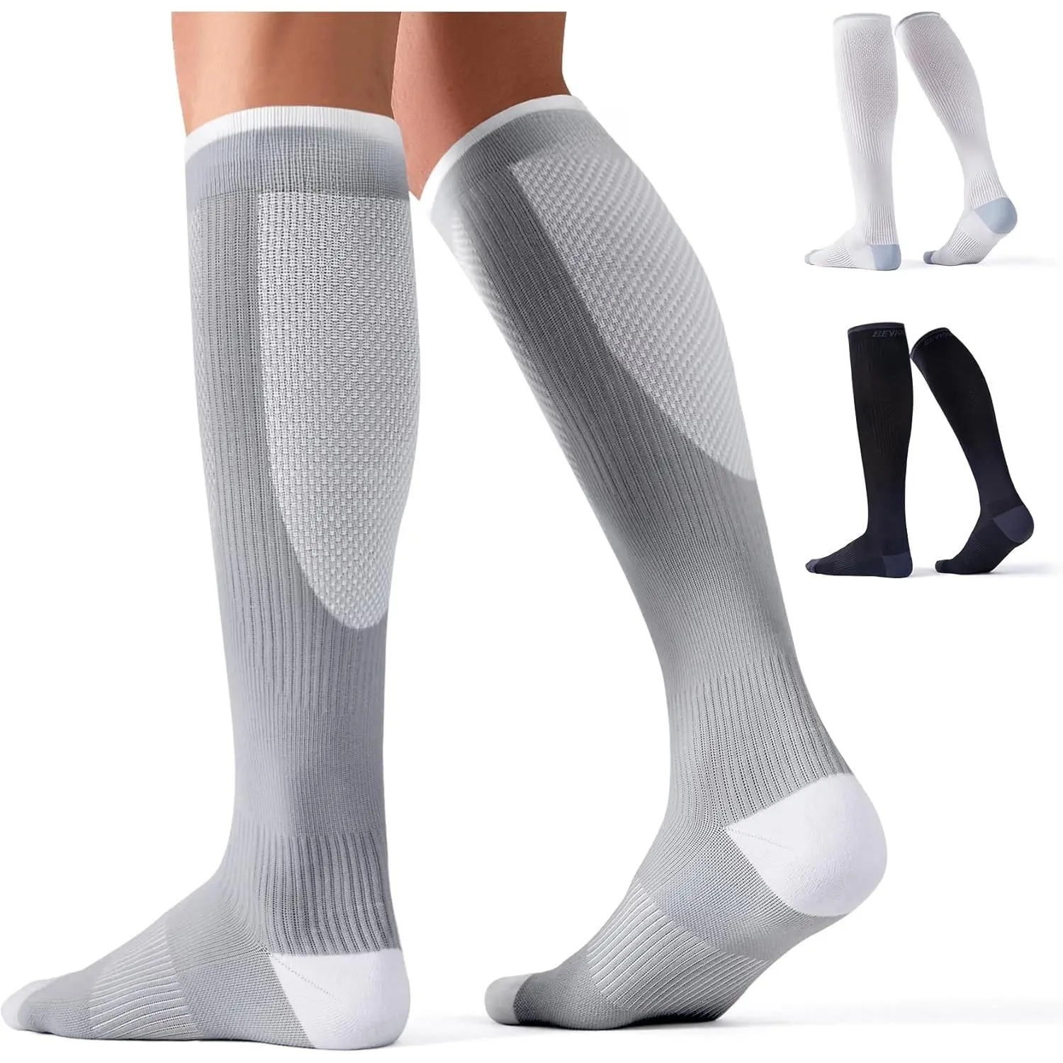 Adults' 3-Pair 15-20mmHg Compression Stockings, Knee Socks with Circulation Cushion Support, Fast Shipping for Male Athletic Daily Use