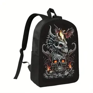 Women's Gothic Dragon & Skull Laptop Backpack Boys Girls  Lightweight Daypack With 15-Inch Compartment, Motivational Workplace Bag For Women, Durable Polyester Backpack For Office, College, Travel - Black Gothic Design, Backpack Shoulder Bag For Ladies