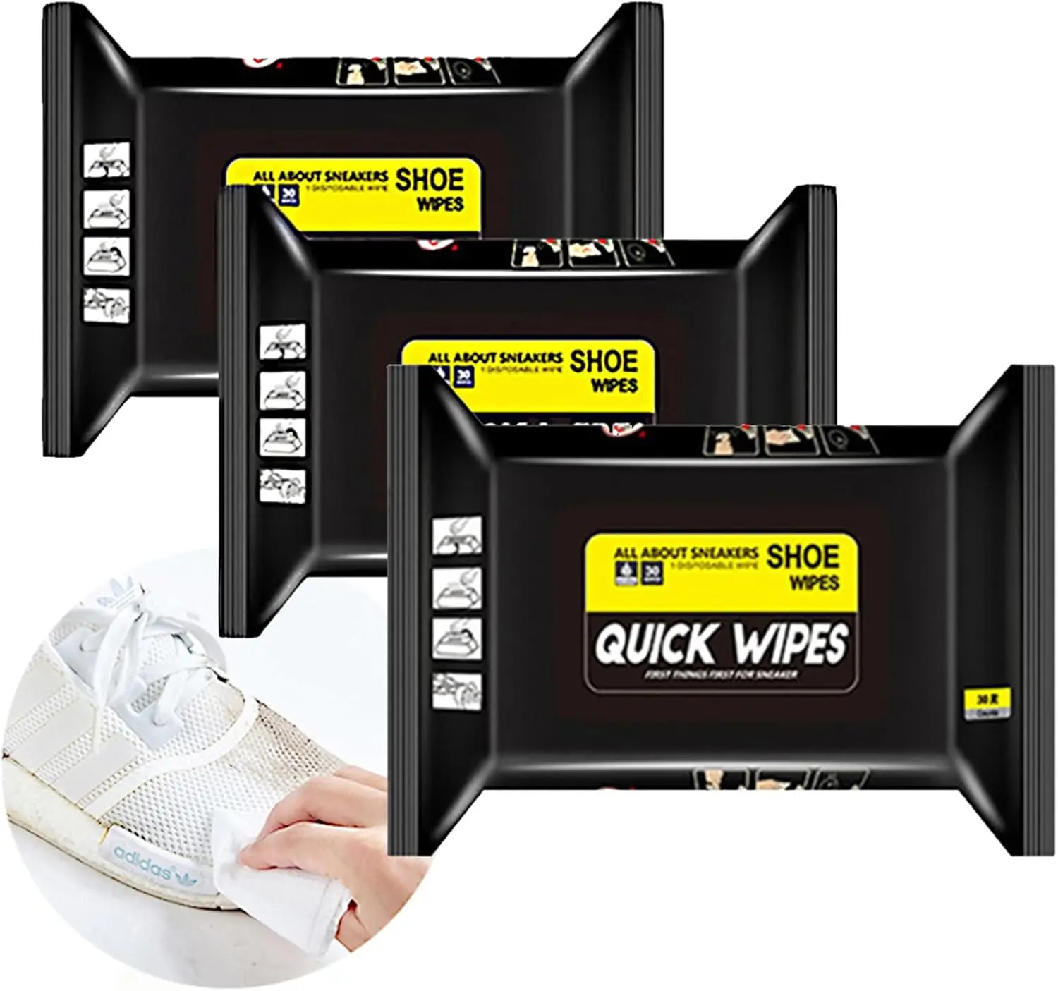 90 count Shoe Sneaker Cleaner, Quick Wipes Disposable Travel Portable White Shoe Cleaner Sneaker Erasers (3 PACK)