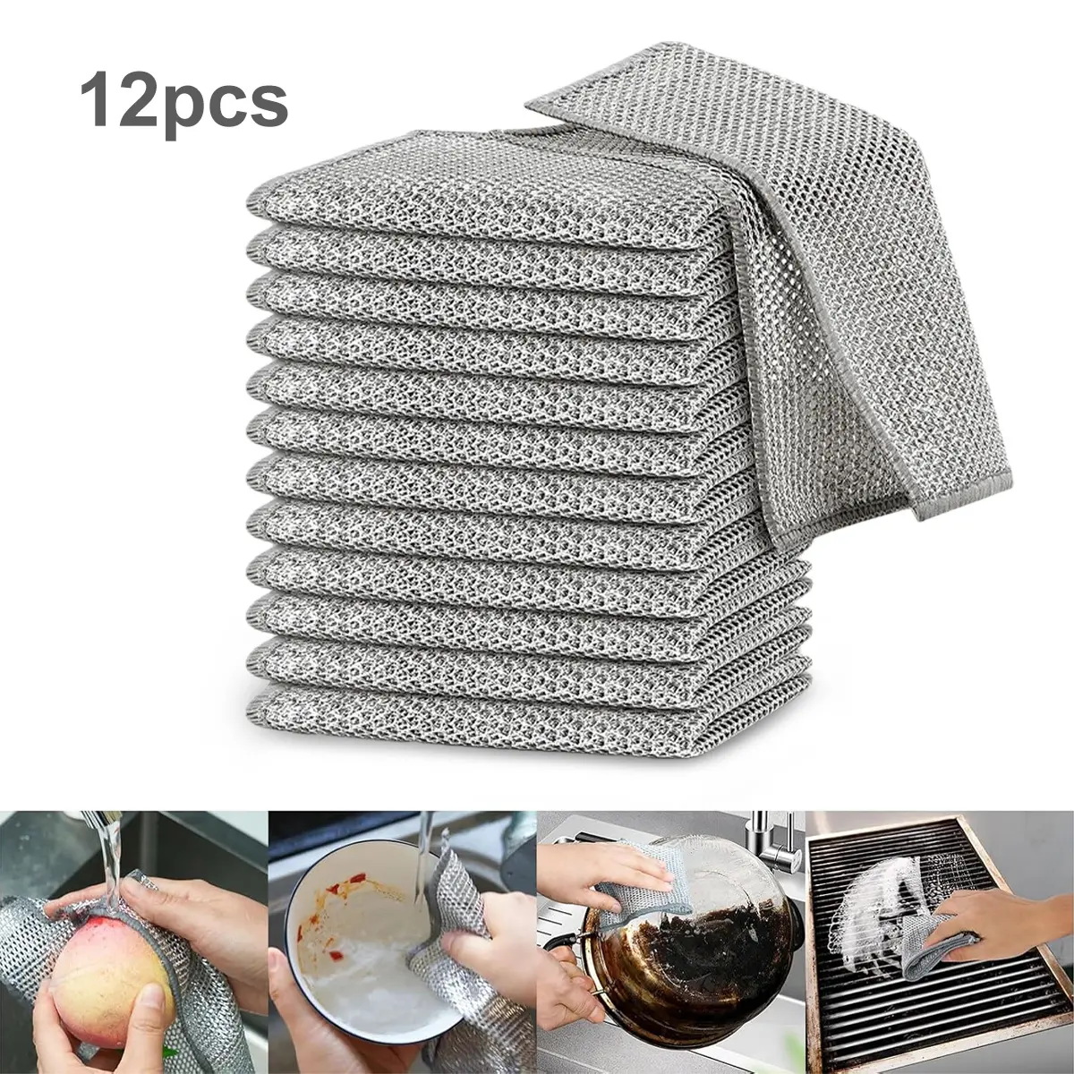 12Pack Non Scratch Wire Dishcloth,WireDishwashing Rag for Wet and Dry, WashableDish Rags No Odor,Cleaning Pads SteelScrubber for Cookware, Sinks, Dishes, Stove Tops