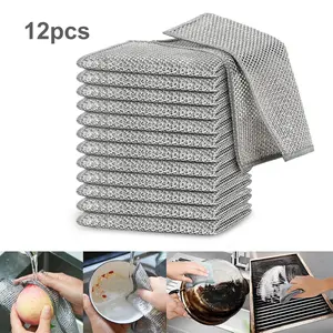 12Pack Non Scratch Wire Dishcloth,WireDishwashing Rag for Wet and Dry, WashableDish Rags No Odor,Cleaning Pads SteelScrubber for Cookware, Sinks, Dishes, Stove Tops