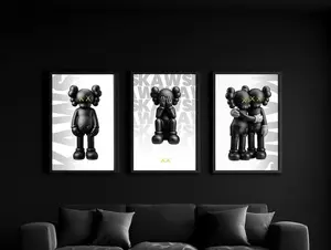 Set of 3 Black & Yellow KAWS Digital Wall Art Posters, Hypebeast Decor Prints