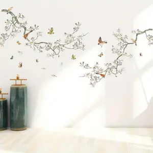 3pcs Fresh Branches Bird Butterfly Wall Sticker - Self-Adhesive Decorative Wall Decor for Room, Bedroom, Kitchen, Entrance & Window Glass Decor