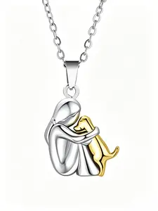 Fashion Women and Dog Necklace Cute Little Girl Puppy Pendants, Animal Pendant Charm Necklaces, Animal Pet Jewelry