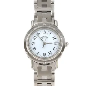 Pre-owned HERMÈS Stainless Small Leather Goods Hermes Clipper Steel Quartz