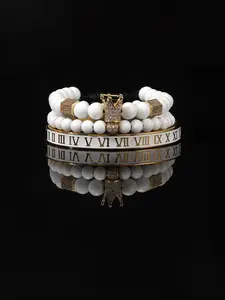 3Pcs High Level White Crown Beaded Bracelets Gift for Mens Gift for Boyfriend or Husband
