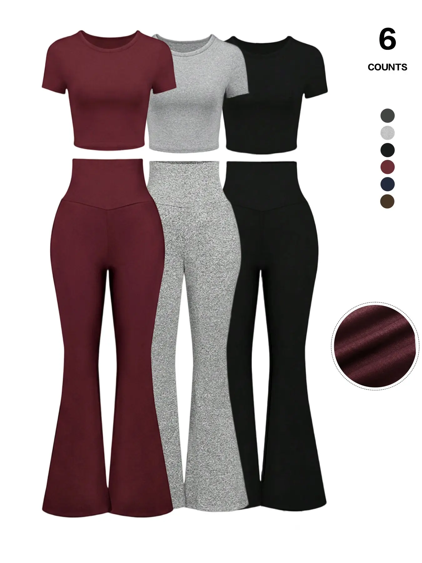 Women's Basic Solid Knot Top & High Waist Elastic Flared Leg Pants Set, Casual Chic Fashion, Cozy Round Neck Tee & Bell Bottom Trousers, All Seasons Womenswear Clothes