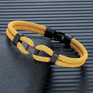 Unique Sailing-Inspired Knot Bracelet For Men Black Easy Buckle Rope Bracelet Gifts For Him Nautical Wrap Jewelry Gifts