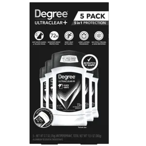 Degree Men UltraClear+ Antiperspirant Deodorant 5 Pack Black & White 2.7 oz 72h Protection Anti-White Marks Yellow Stains 5in1 Protection
