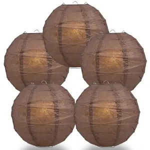 5-Pack 12 Inch Brown Free-Style Ribbing, Hanging Paper Lanterns