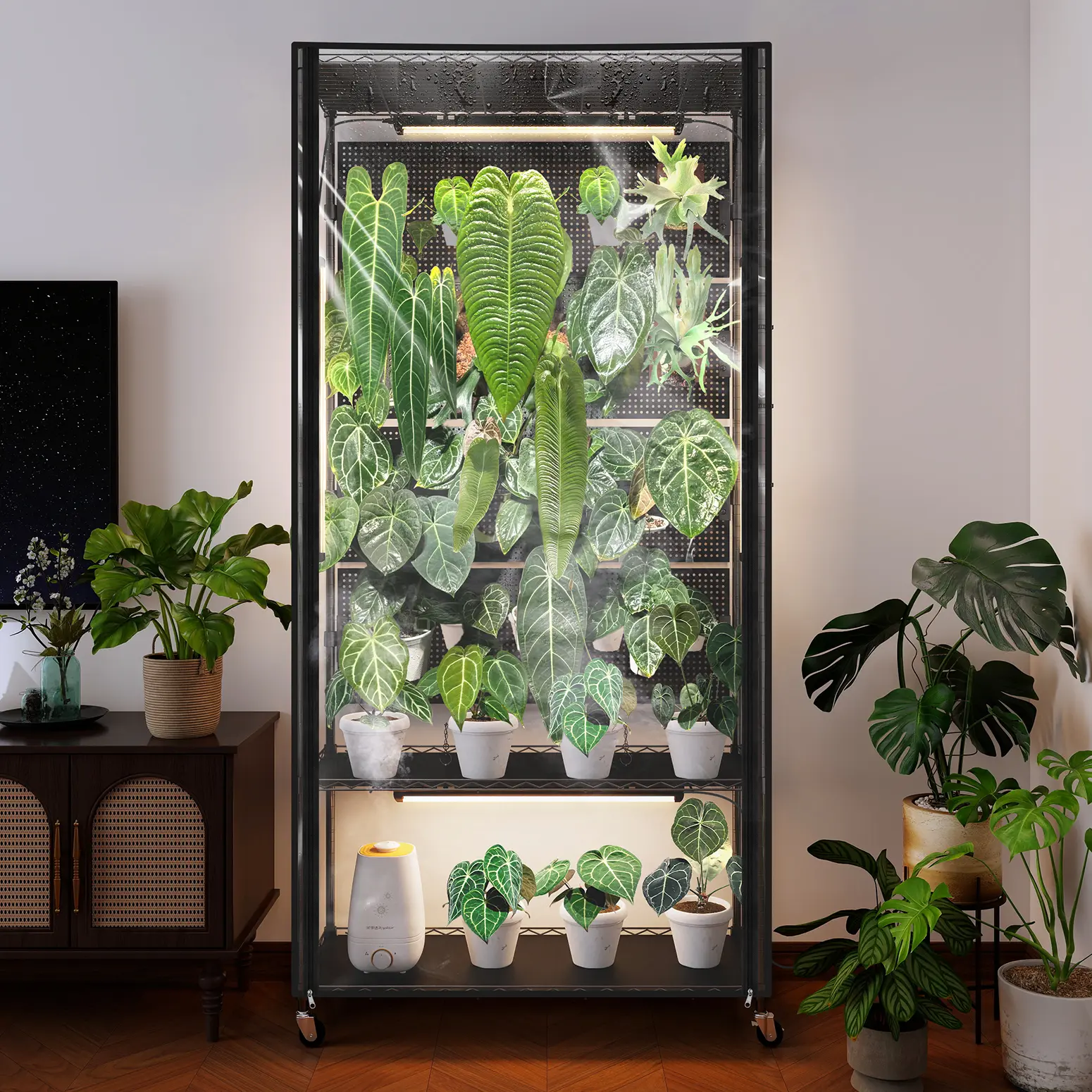 Bstrip Metal Garden Greenhouse Kit - 71" Vertical Plant Cabinet with 4 LED Growing Lights, Pegboards for Indoor DIY Vertical Gardening