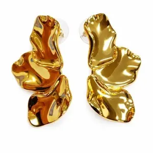 Gold Tone Abstract Dangle Earrings for Women, Sculptural Statement Drop Earrings