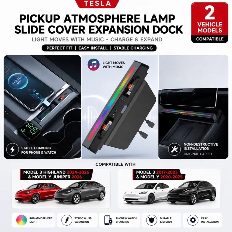 Tesla Model 3/Y Center Console USB Charging Dock with RGB Ambient Light