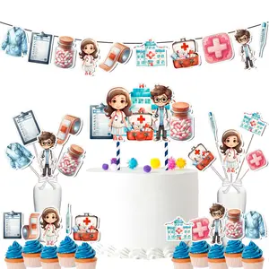 Medical-Themed Party Decoration Set – Cake Topper, Cupcake Toppers, Banner, and Centerpieces