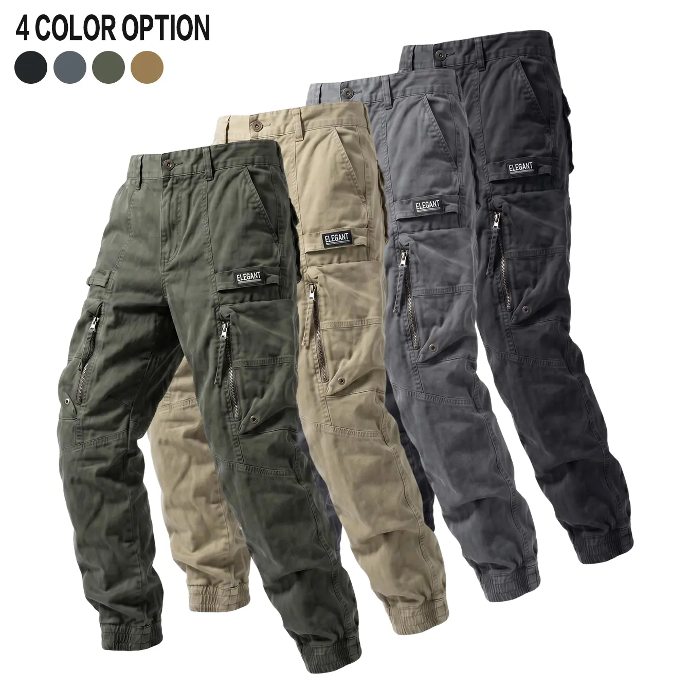 Men’s tactical cargo pants, 100% cotton fabric, durable and tear-resistant, multi-pocket design, suitable for all seasons, ideal for outdoor hiking, training, camping, and exploration.