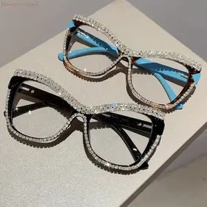 2-Pack Women's Rhinestone Cat Eye Clear Lens Glasses, Lightweight Metal Hinges Non-Prescription Eyewear, Glam Decorative Shades Perfect for Daily Wear, Parties & Festivals