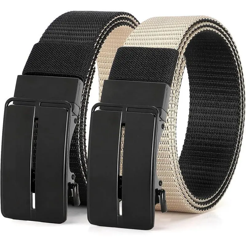Men's Nylon Double Sided Ratchet Belt, Men's Mesh Casual Work Belt for Jeans with Automatic Slider Buckle Men's Nylon Double Sided Ratchet Belt, Men's Mesh Casual Work Belt for Jeans with Automatic Slider Buckle