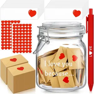 Love Notes Jar I Love You Because Jar 100 Set Mini Notes Cards Envelopes Couple Gifts for Boyfriend Girlfriend Wife Husband Him Her Newlywed Gifts Graduation Wedding Anniversary Birthday