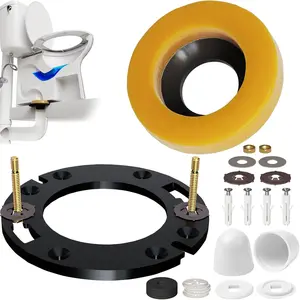 NEEXAN Toilet Flange Repair Kit – Toilet Wax Ring Replacement Kit with Elastic Wax Ring, Rubber Toilet Gasket Seal Kit with Nuts, Washers & Bolt Caps