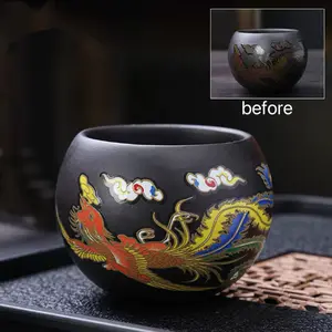 Jianzhan Kung Fu tea cup with heat-sensitive color-changing Phoenix pattern symbolizes harmony and prosperity of dragons and phoenixes