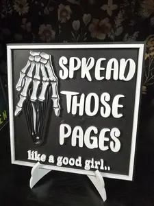 Spread Those Pages Sign Library Decorative Skeleton Hand Design for Book Lovers
