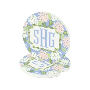 Monogram Hydrangea Car Coasters, Absorbent Sandstone, Personalized Auto Accessories