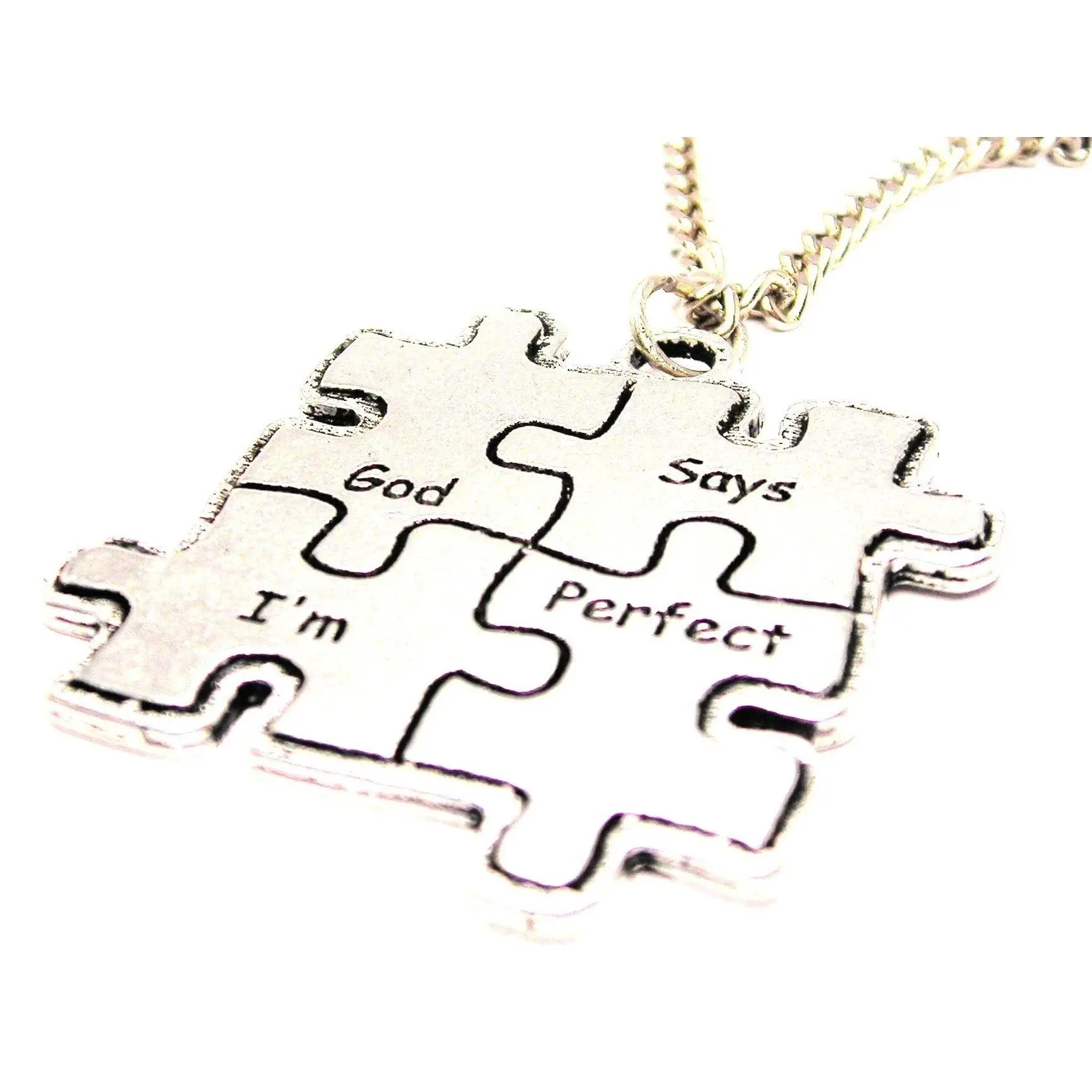 God Says I'm Perfect Autism Large Single Charm Necklace