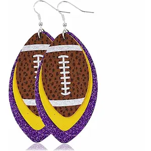 Glitter Faux Leather Football Drop Dangle Earrings for Women Gift Accessories Football Jewelry for Moms