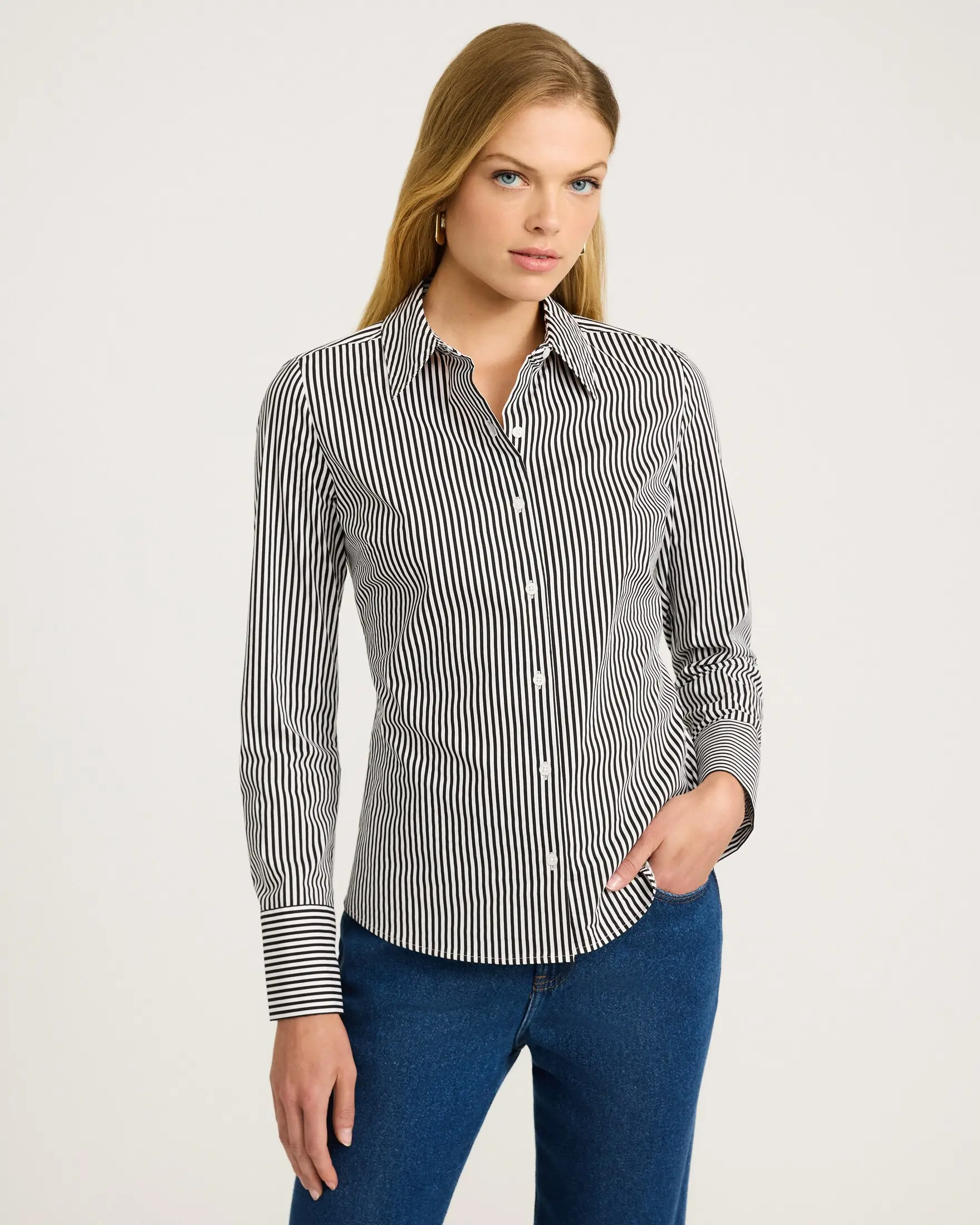 Express Stretch Cotton Poplin Striped Essential Shirt