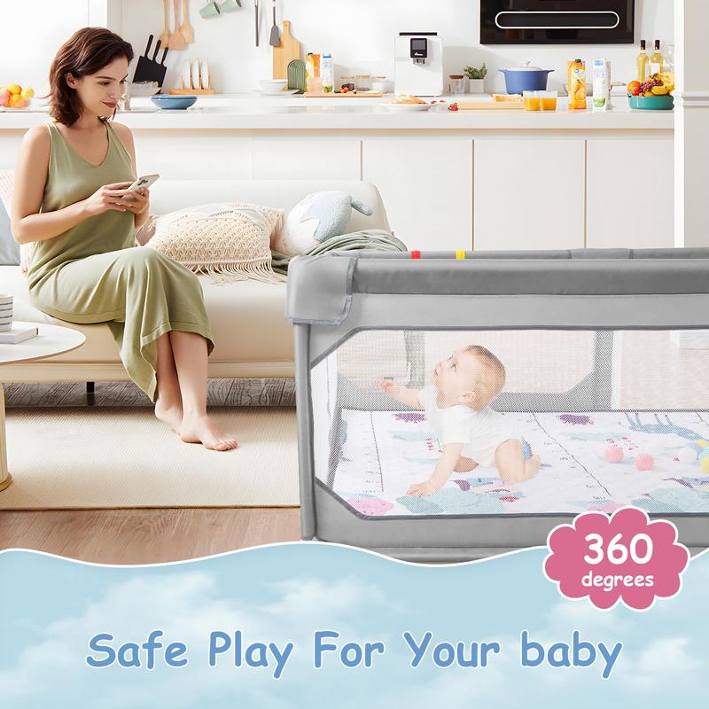 JINXIA Baby Playpen with Mat Extra Large Playpen for Babies and Toddlers with Storage Bag BPA-Free Non-Toxic Safe No Gaps Playards for Babies Sturdy Safety Play Yard for Indoor Outdoor Fun Grey