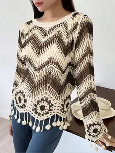 Women's Long Sleeve Round Neck Sweater, Simple and Fashionable Design, Perfect for Casual Wear, Comfortable and Stylish Knitwear