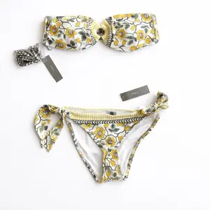 J.Crew Yellow Floral Bandeau Bikini Set – Tie Side Bottom – New With Tags