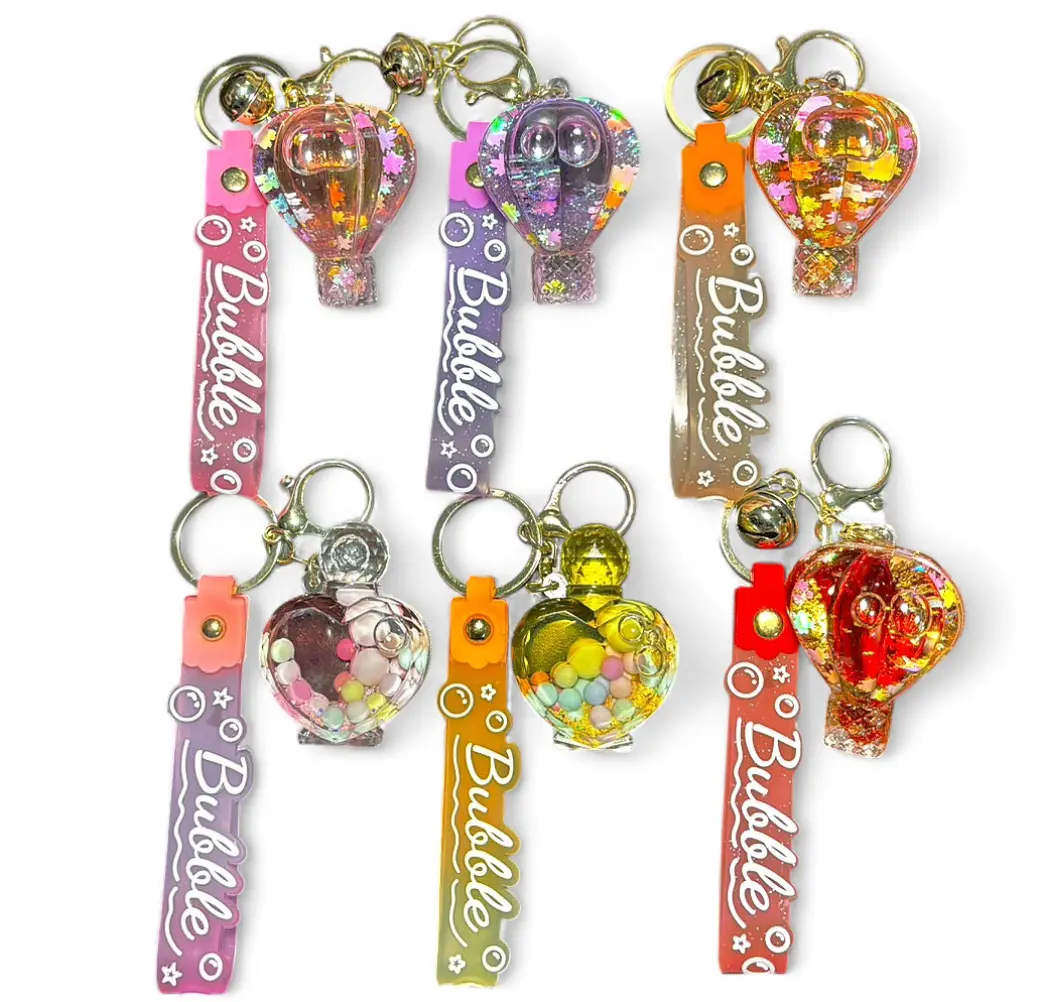 Kawaii Bubble Keychain | Heart & Balloon Liquid Charm