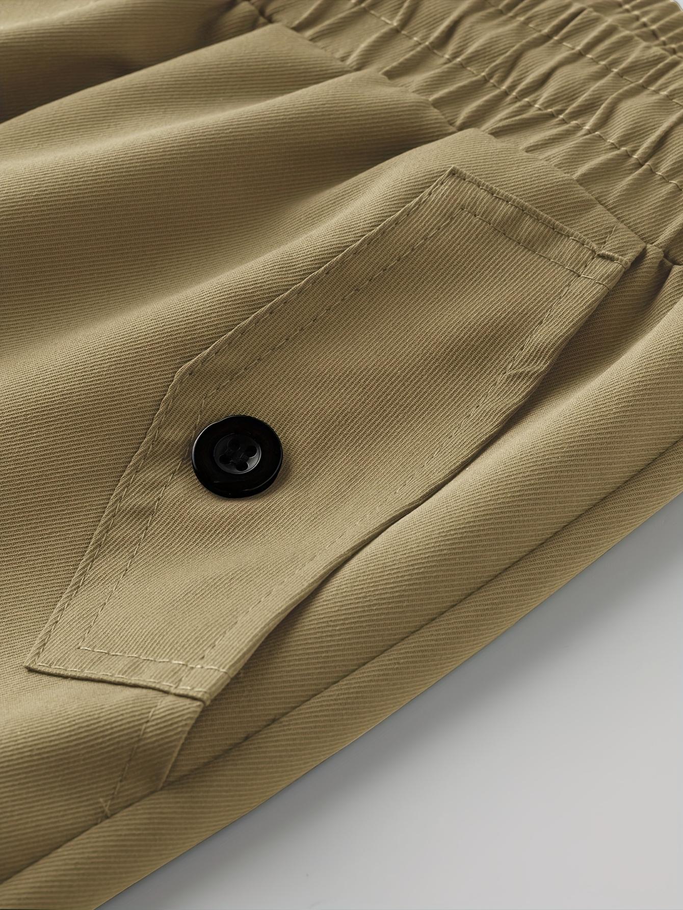 Two-pack: woven plain fabric and solid-color men’s cargo pants featuring an elastic waistband with drawstring, a loose straight tapered fit, multiple pockets including large pockets—ideal for everyday casual wear and work, perfect for cargo outfits and ou