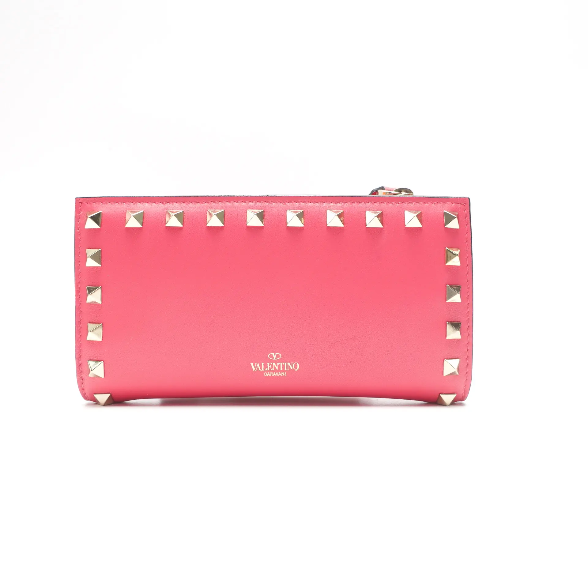 Pre-owned Valentino Calfskin Leather Small Leather Goods Fuchsia Wallet T10443758