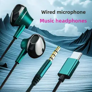 High Definition Microphone Metal Headset With Mic Heavy Bass In Ear Type-c Wired Earphone