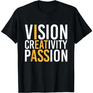 Funny Men Shirts, Vision Creativity Passion T-Shirt Cotton Casual Fashion Menswear Smooth Top Basic Streetwear Tshirt Crewneck
