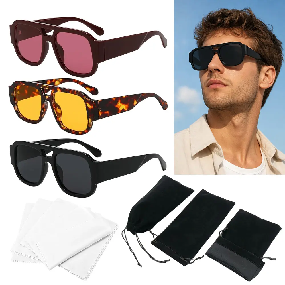 3Pairs Classic Retro Fashion Glasses, Unisex 70s Vintage Square, Trendy Glasses for Men & Women, Perfect for Outdoor, Travel & Street Style