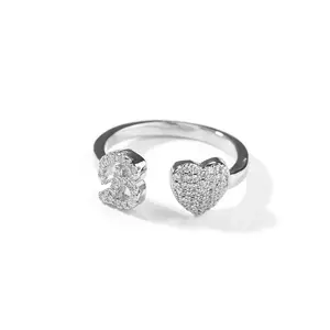 26 English Letters Initial Ring for Women Heart Letter Rings Open Adjustable Trendy Jewelry Gifts