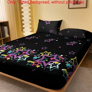 SoftHaven Home Made in USA Modern Star Geometric Print Brushed Fitted Sheet, Stylish Bed Cover for Bedroom, Reusable Washable Polyester Bedding