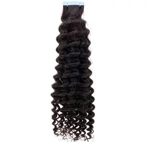 Kinky Curly 100% Human Hair Tape In Extensions - 40 Piece Set for 3B-3C Curl Patterns - Natural Black Virgin Hair - Flat Flexible Tape Tabs - Styling Freedom