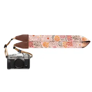 Sunset Floral Camera Strap - Leather ends, Comfortable suede backing, Adjustable, Compatible Connection for DSLR, Mirrorless, Film, Photographer Accessory