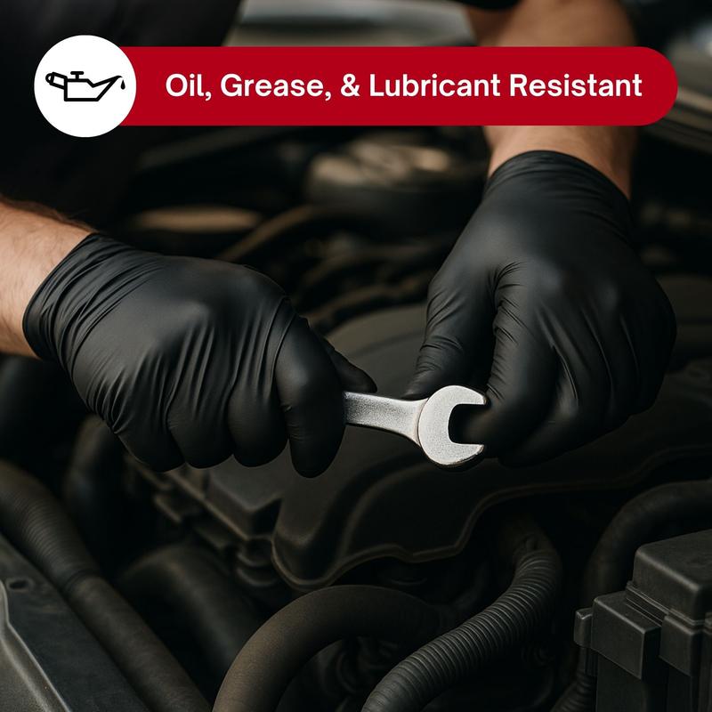 Angelus Black Nitrile Disposable Gloves - 6 Mil - 100 Gloves - Car Detailing & Cleaning Industrial Grade Chemical Resistant Powder-Free Textured Grip