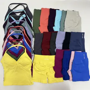Women's 2-Piece Dfyne Seamless Gym Set, Backless Tank Top & High Waist Scrunch Shorts, No-Logo Activewear for Gym & Fitness