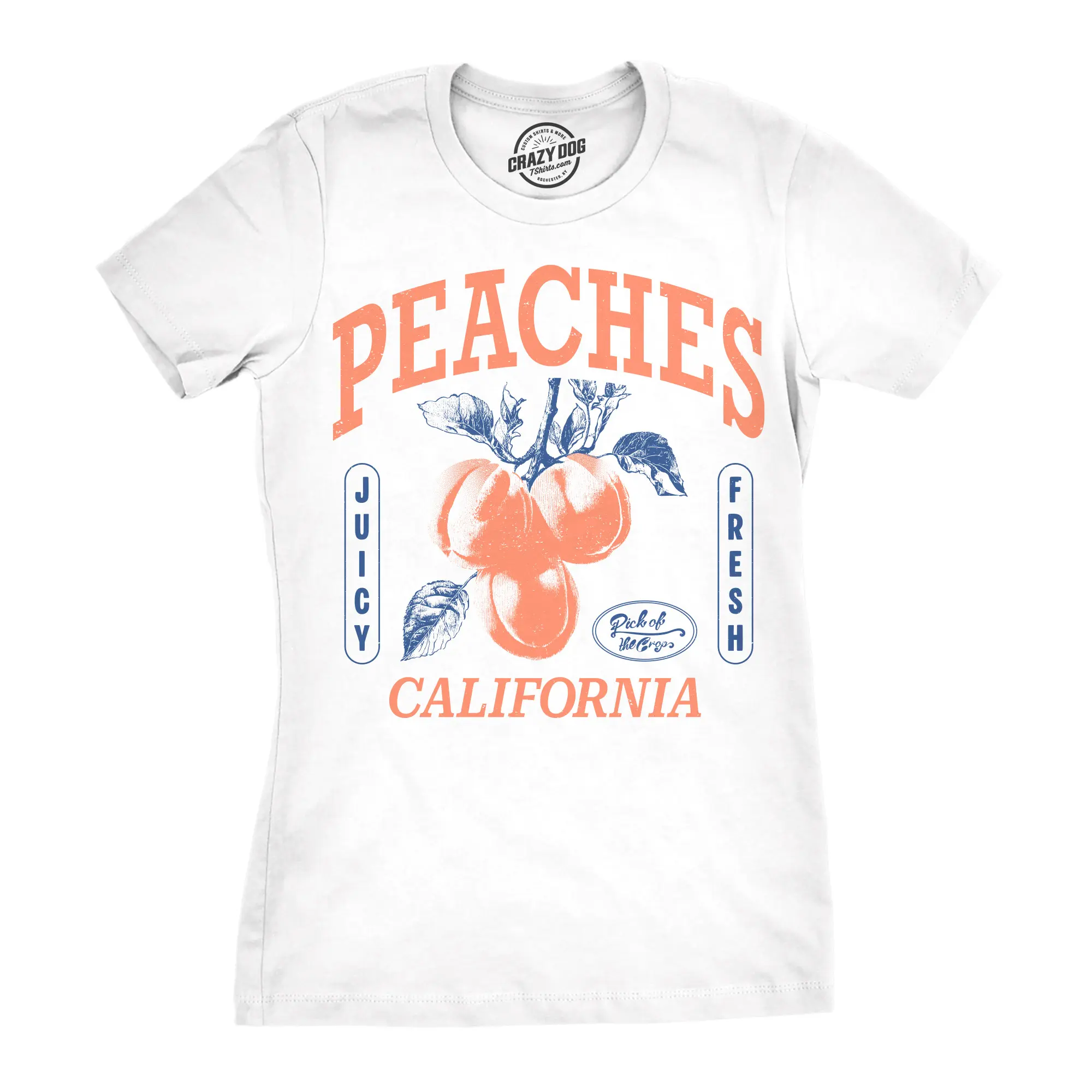 Womens Funny T Shirts Peaches California Sarcastic Fruit Graphic Novelty Tee For Ladies Funny Womens T Shirts Cute Vintage Fashion Casual Ladies T-Shirt Gift Funny Food Top Women's Novelty Tees White -