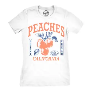 Womens Funny T Shirts Peaches California Sarcastic Fruit Graphic Novelty Tee For Ladies Funny Womens T Shirts Cute Vintage Fashion Casual Ladies T-Shirt Gift Funny Food Top Women's Novelty Tees White -
