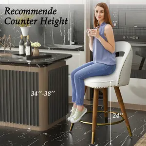 Bar Stools Design Set of 2, Counter Height Bar Stools for Kitchen Counter, Island Chairs for Dining Table, white  bar  stools，Modern Tall Barstools with Back, Metal Counter Stools with Upholstered for Kitchen