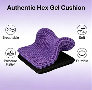 Gel Seat Cushion for Long Sitting - Double Thick Honeycomb Design, 16.5x14x1.5inch, Non-Slip Cover, Sciatica Pain Relief, Office Chair, Car, Wheelchair, Travel, Machine-Washable, Ergonomic, Cool & Comfortable