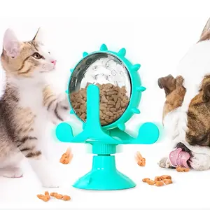 Indoor cat interactive cat food snacks dispenser toy, 360° rotating windwheel suction cup toy, suitable for small pets