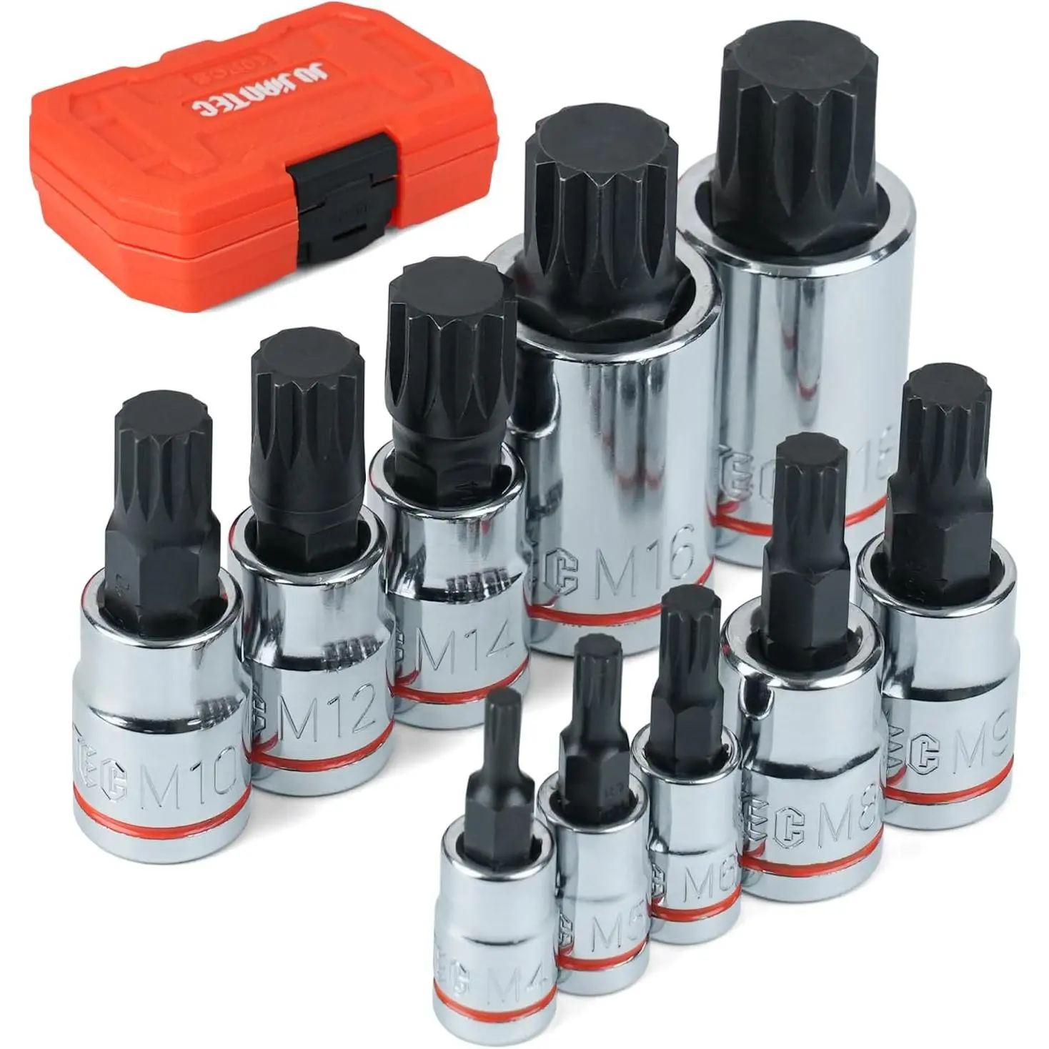 XZN Triple Square Spline Bit Socket Set, 10 count, Metric sized, M4 - M18 Set,  chrome vanadium Alloy Steel, with Molded Case